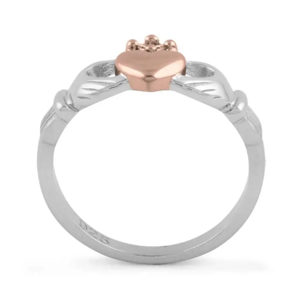Two Tone 14k Rose Gold Vermeil Claddagh Ring New